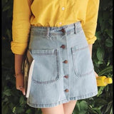 Small Pockets High Waisted Denim Skirt