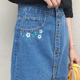 Flower Embroidered Denim Skirt