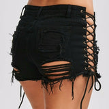 High Waist Ripped Lace Up Shorts