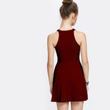 Burgundy Sleeveless Halter Neck A-Line Mini Dress