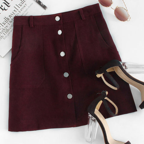 Plain Burgundy A-Line Mini Skirt