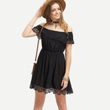 Butterfly Sleeve Lace Patchwork Dress