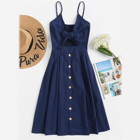 Navy Front Knot Cami Dress